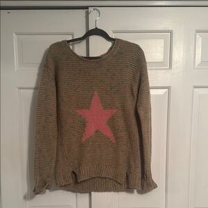 Dex Brown and Pink Crew Neck Sweater with Star Design